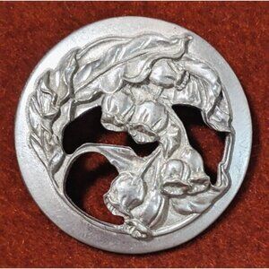 Vintage 1989 Seagull Pewter Brooch Pin Lily Of The Valley Round 1 3/4" Canada